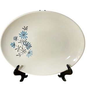 Edwin Knowles Evening Song Oval Serving Platter Vintage Blue Florals 12 5/8” MCM